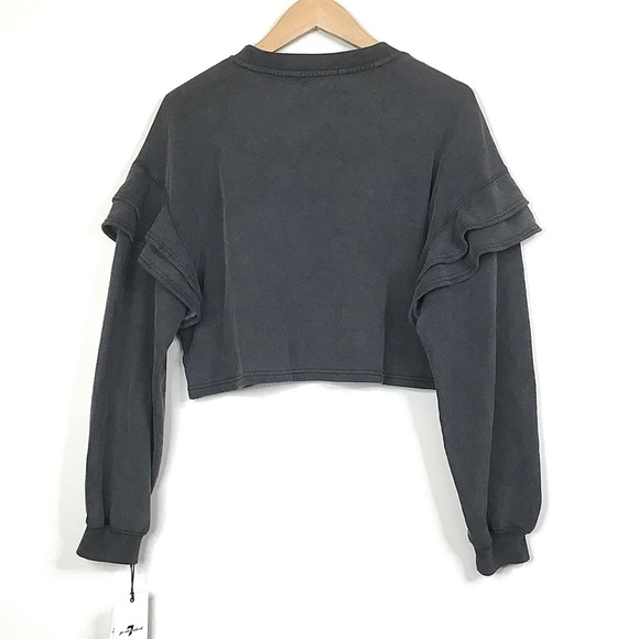 7 For All Mankind Black Ruffle Crop Sweatshirt - Picture 5 of 10